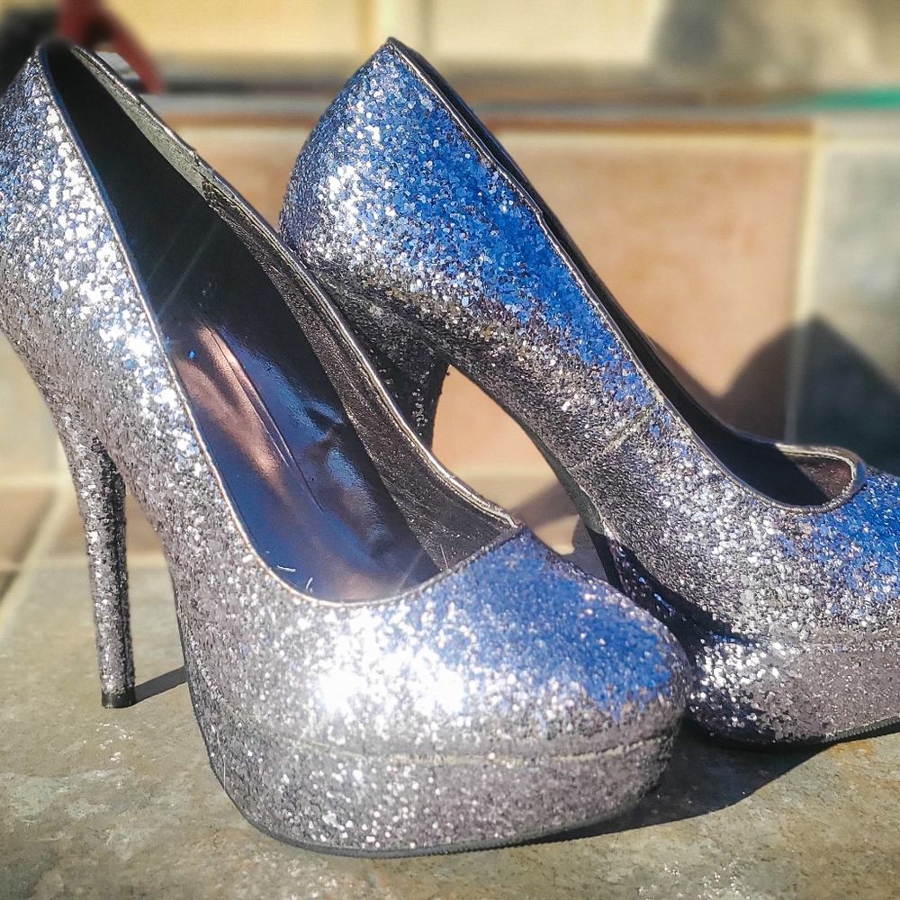 Gray sequin heels
